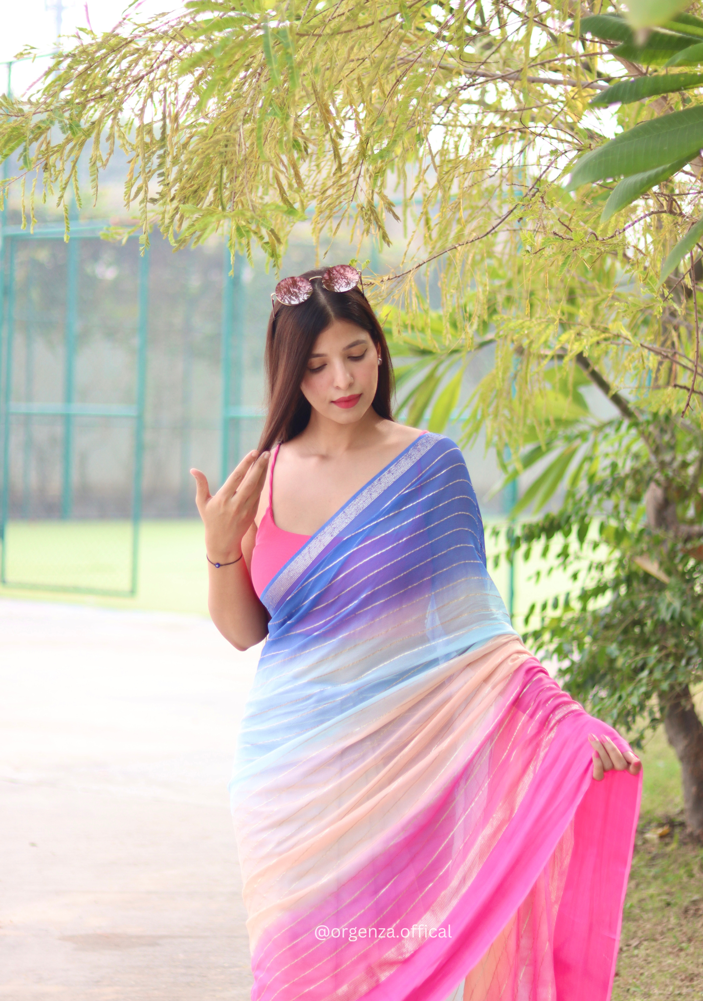Soft Viscose Gorgette Satin Silk Saree - Orgenza Store