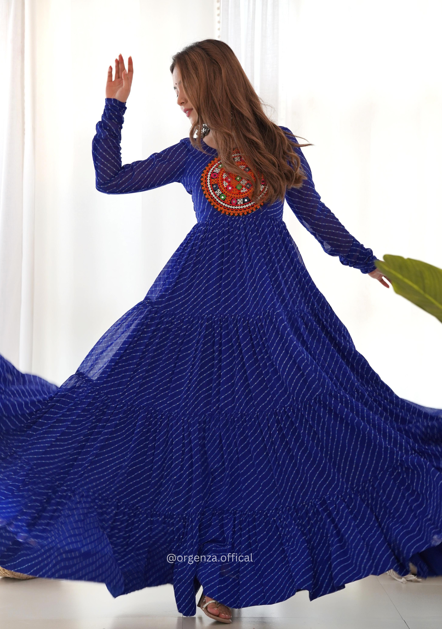 Georgette Laheriya Print Ruffle Anarkali - Orgenza Store