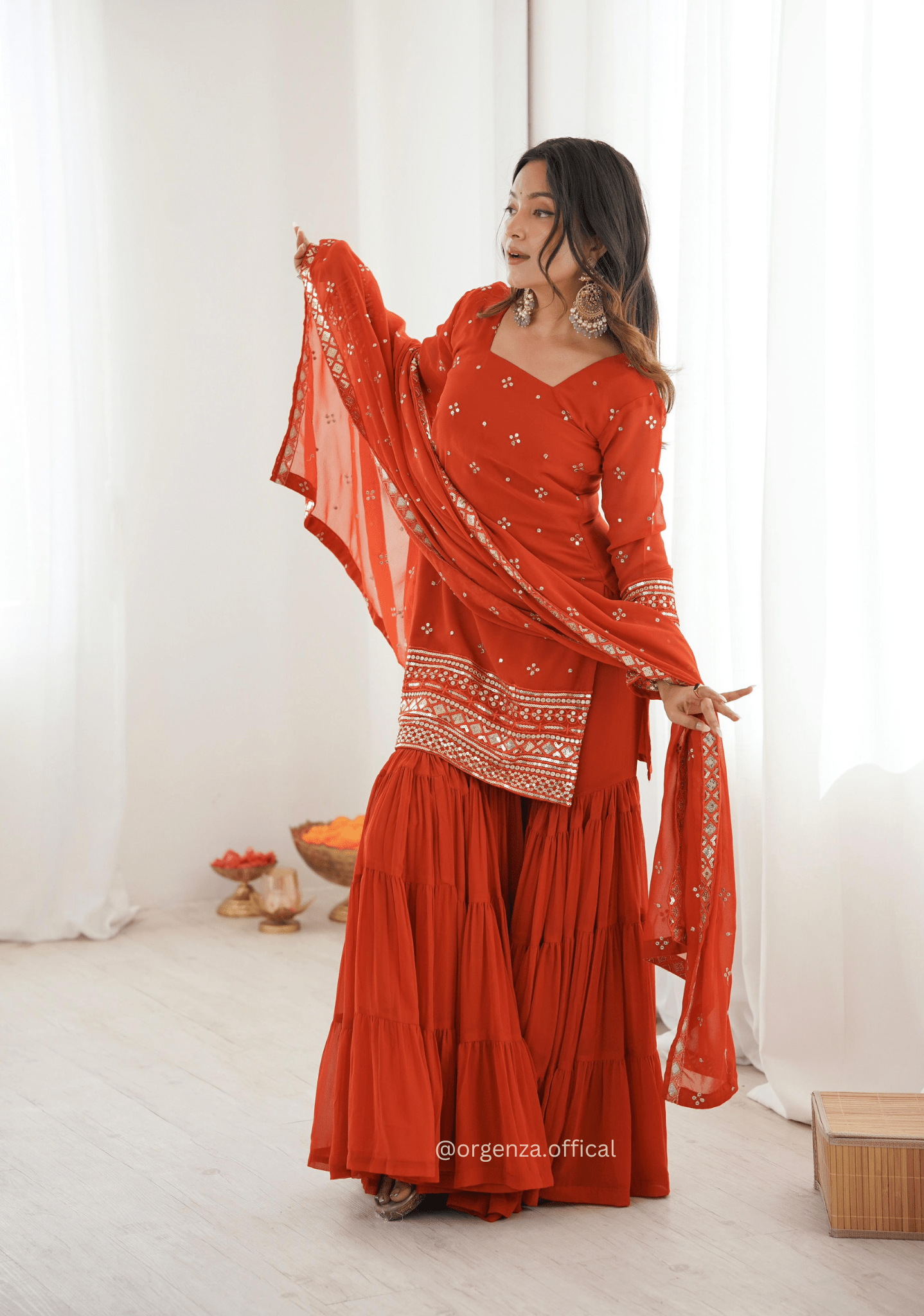 Women’s Pure Heavy Georgette Embroidery Ruffle Sharara Suit Set - Orgenza Store - digisoch