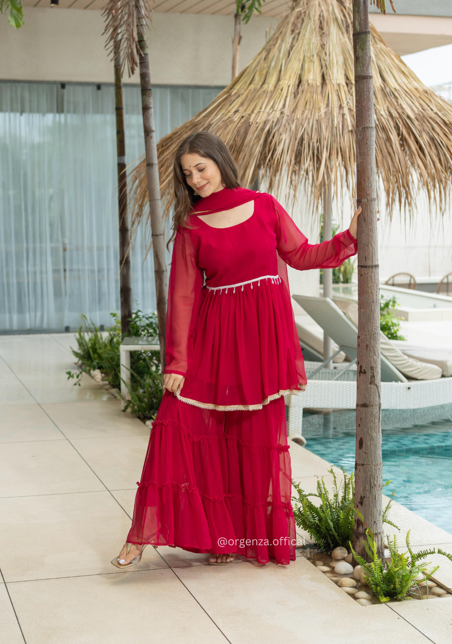 Red Colour Kediya Sharara Fully Stitched Kurti