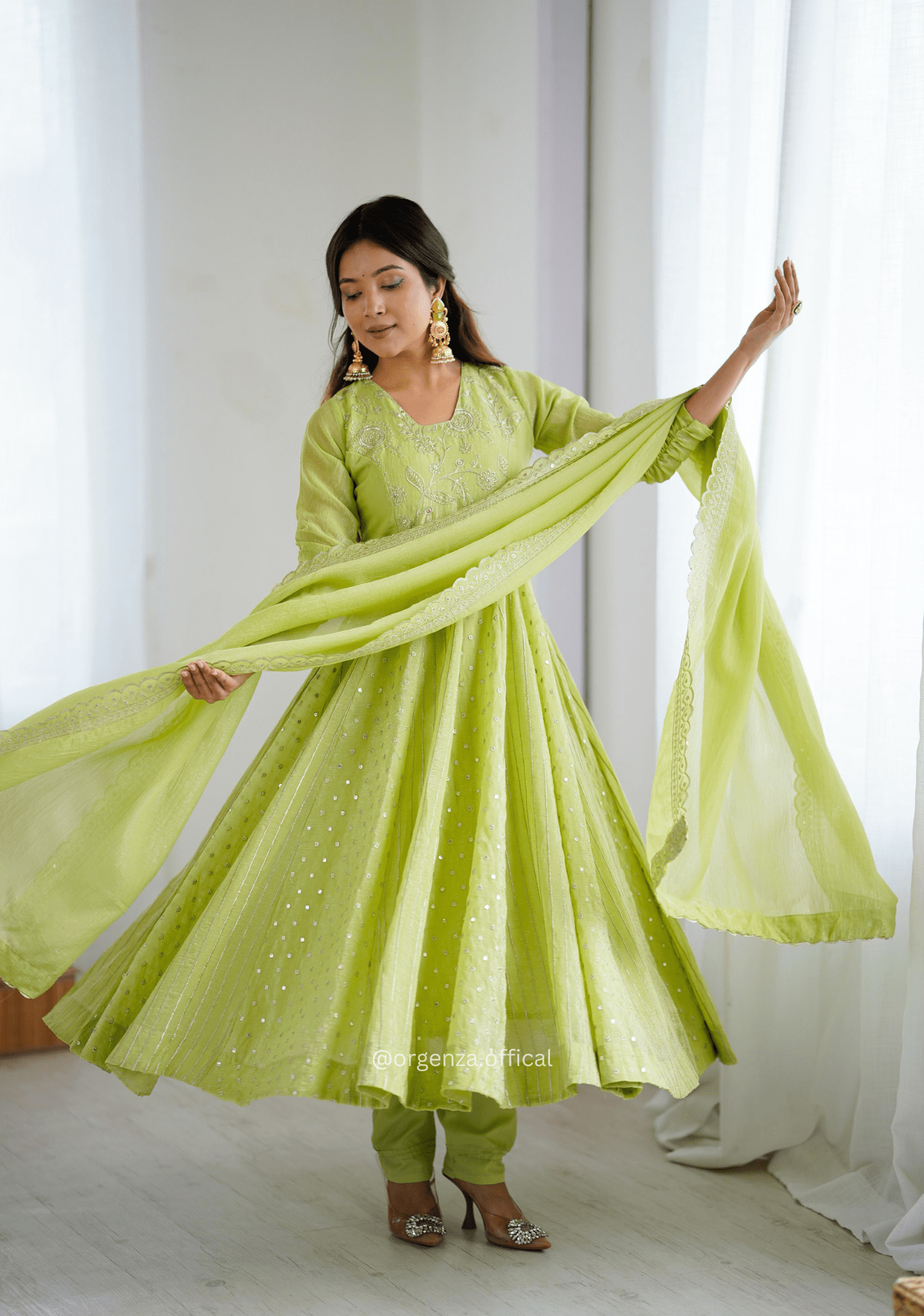 anarkali dress green colour Pretty Green Color Chinon Embroidery Sequence Anarkali Suit