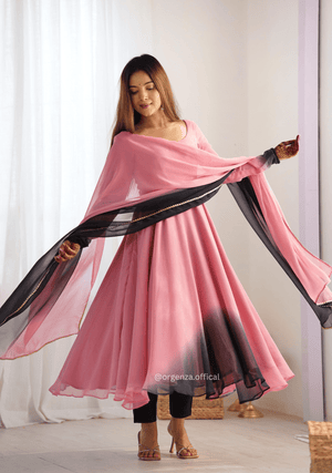 Georgette Plain Anarkali With Dupatta And Pant - Orgenza Store - digisoch