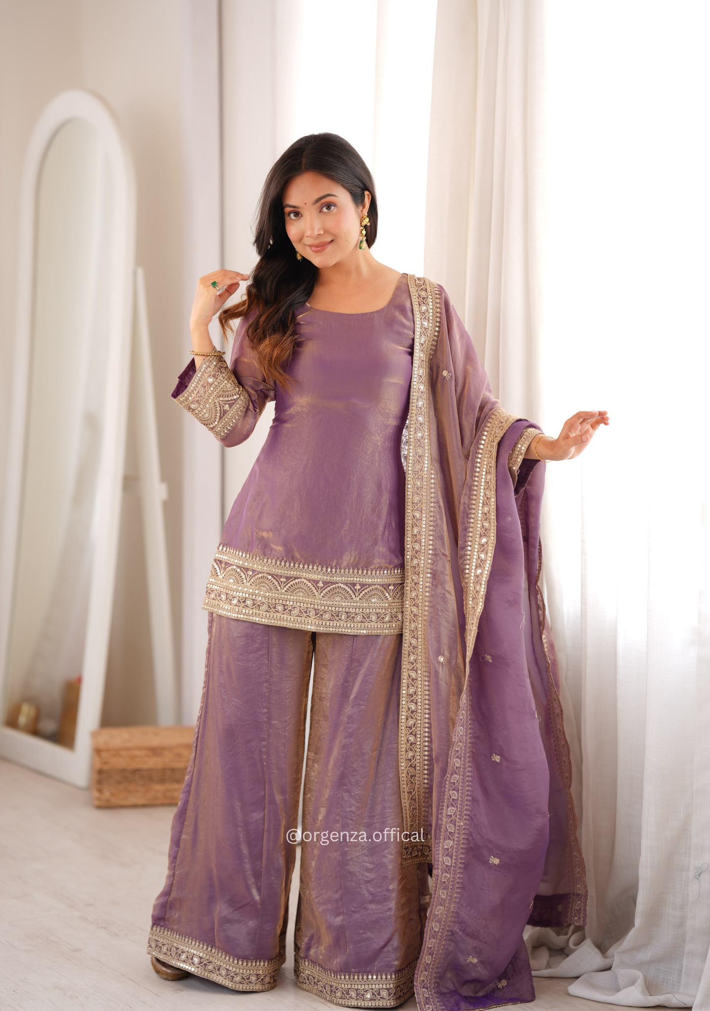 Dusty Pink Fendy Silk Embroidered Palazzo Suit Set