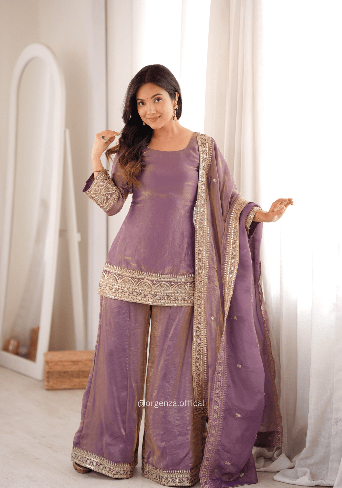 Dusty Pink Fendy Silk Embroidered Palazzo Suit Set