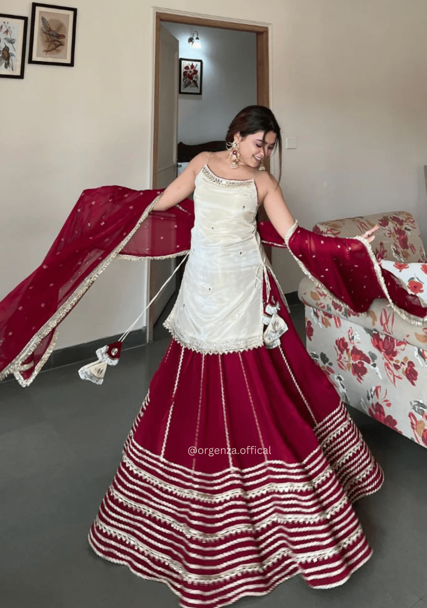 Fendy Silk Mirror Work Kurti Lehenga Set with Georgette Dupatta – Designer Party & Wedding Wear (3 PCS) - Orgenza Store