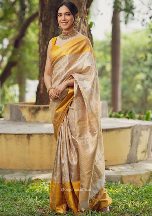 Yellow Colour Rich Pallu Saree Jacquard Zari With Blouse - Orgenza Store - digisoch