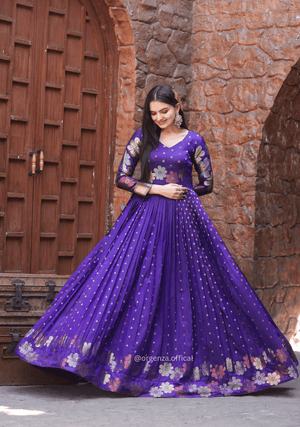 Soft Silk Copper And Gold Zari Weaving Gown - Orgenza Store