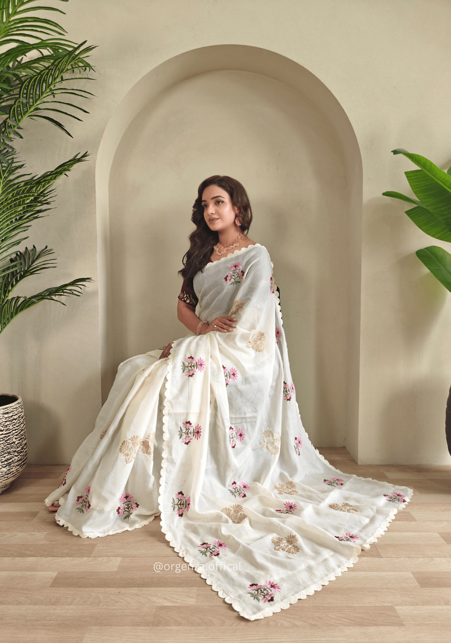 Cream Colour Kota Doriya Chex Pattern Saree - Orgenza Store - digisoch