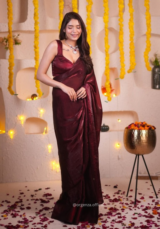 Plain Maroon Colour Jimmy Choo Saree - Orgenza Store