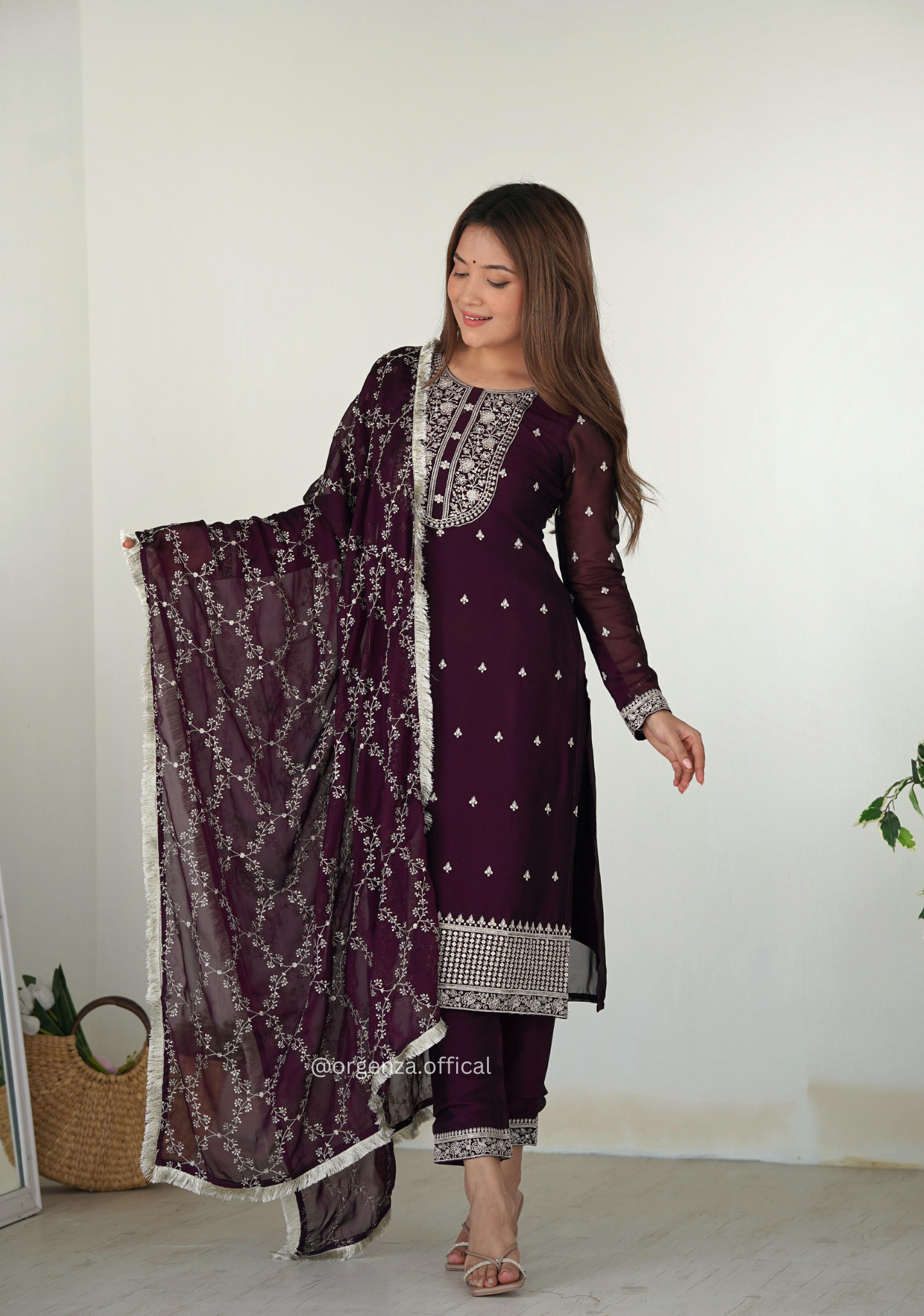 Rangoli Fabric Straight Fit Kurta With Dupatta Set - Orgenza Store