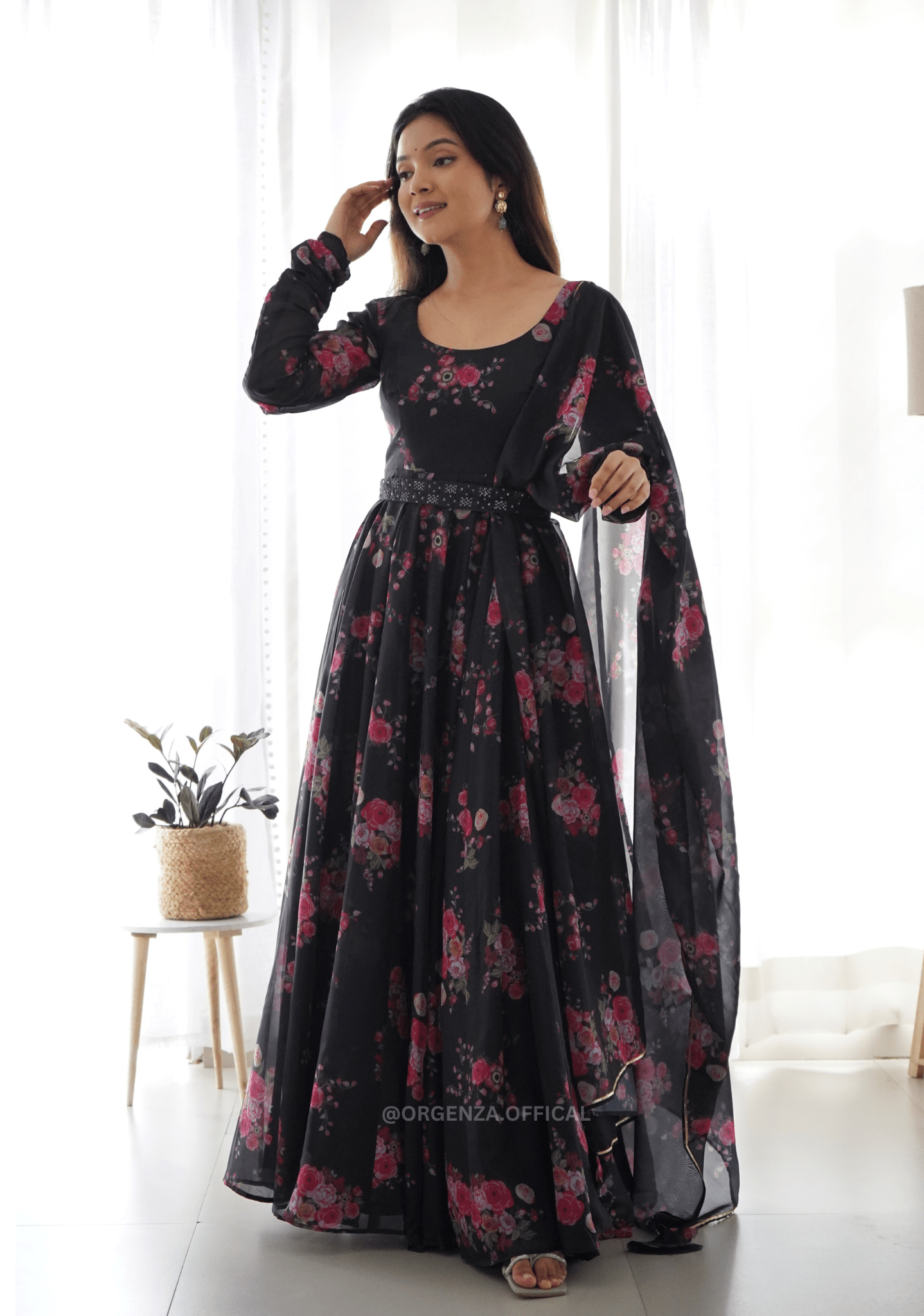 Pure Organza Silk Anarkali With Floral Print - Orgenza Store - digisoch
