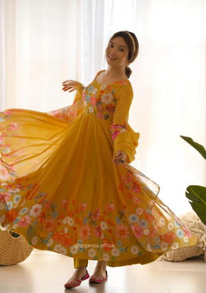 Floral Organza Anarkali With Dupatta And Pant - Orgenza Store
