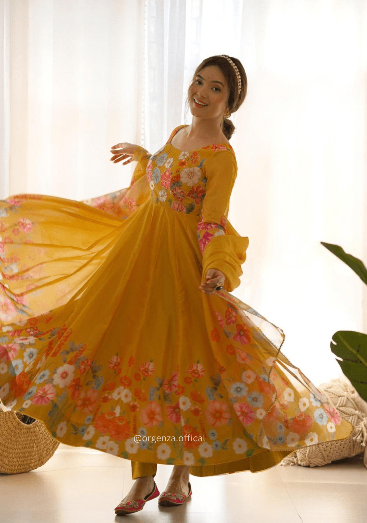 Floral Organza Anarkali With Dupatta And Pant - Orgenza Store
