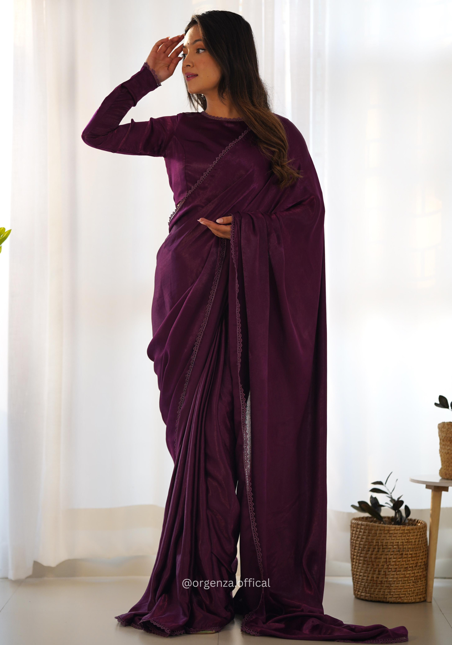 Ready To Wear Wine Colour Marble Velvet Saree - Orgenza Store