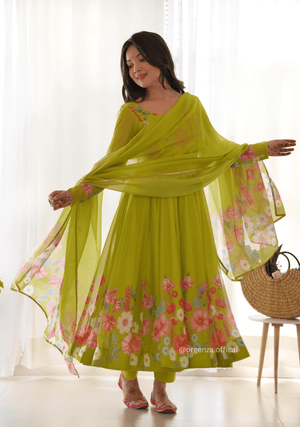 Floral Organza Anarkali With Dupatta And Pant - Orgenza Store