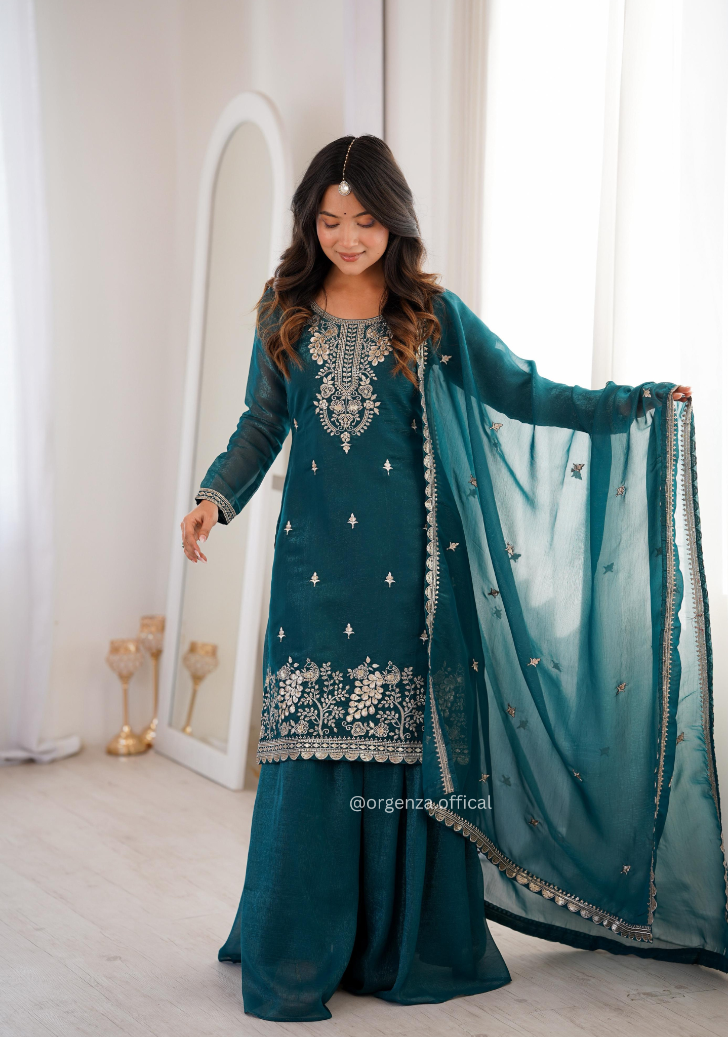 Pure Soft Crunchy Silk Sharara Set with Embroidered Kurta & Dupatta