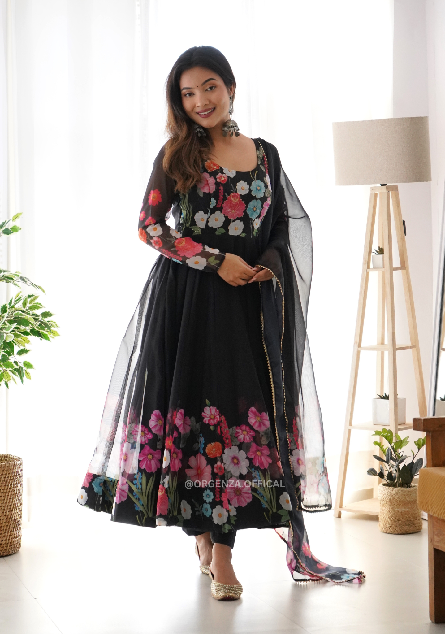 Floral Organza Anarkali With Dupatta And Pant - Orgenza Store
