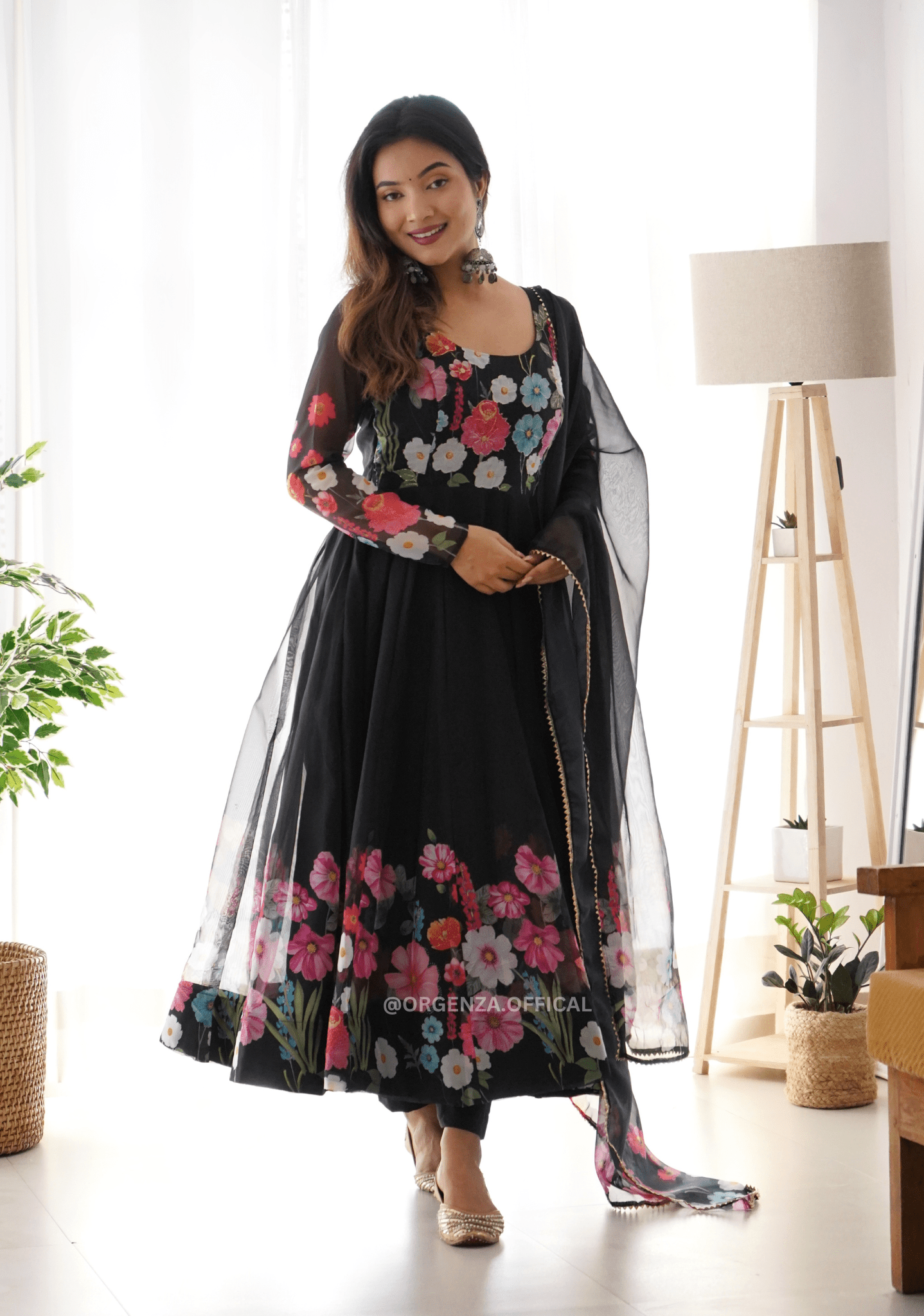 Floral Organza Anarkali With Dupatta And Pant - Orgenza Store
