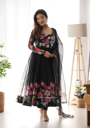 Floral Organza Anarkali With Dupatta And Pant - Orgenza Store