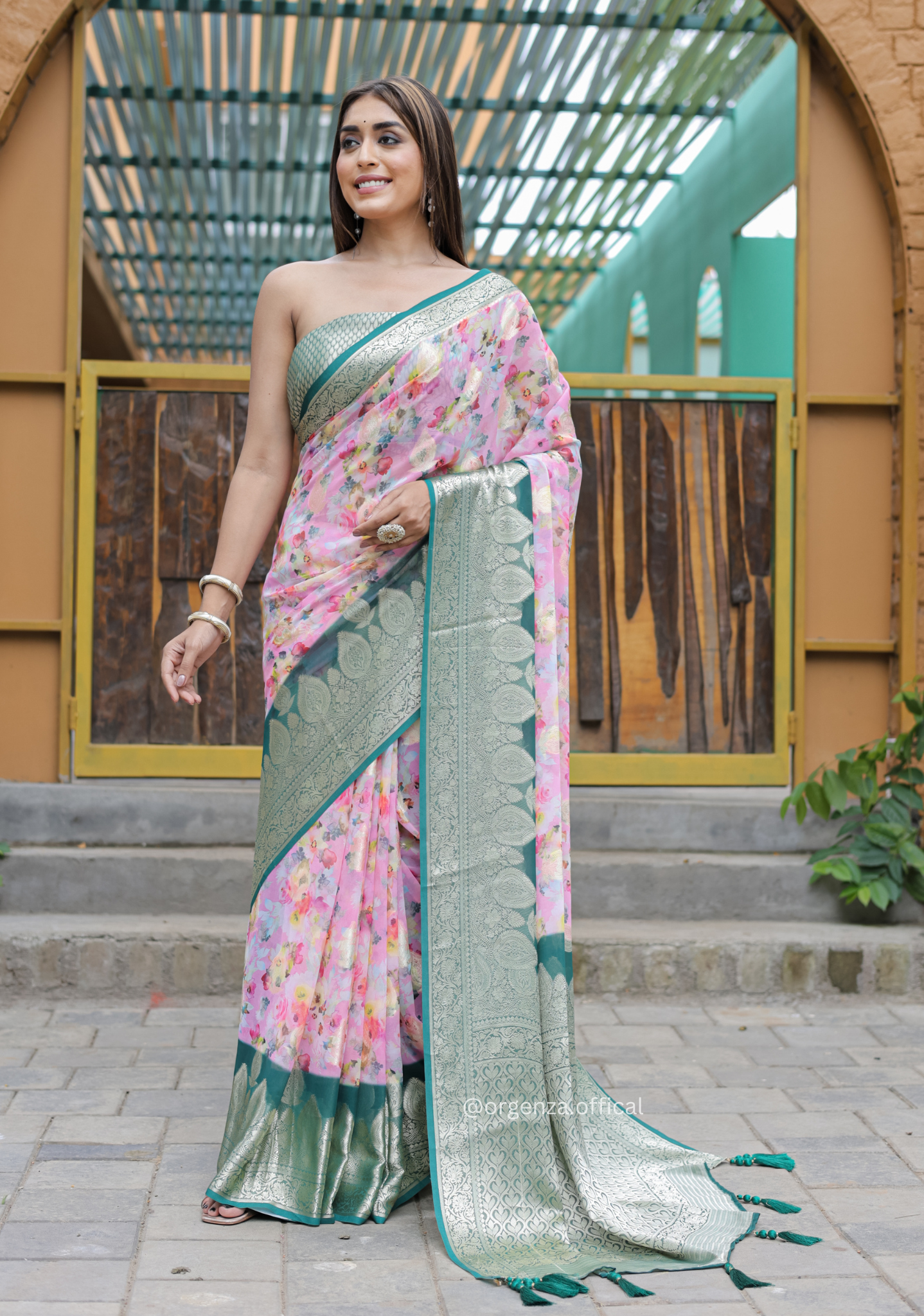 Baby Pink Georgette Saree With Viscose Border - Orgenza Store