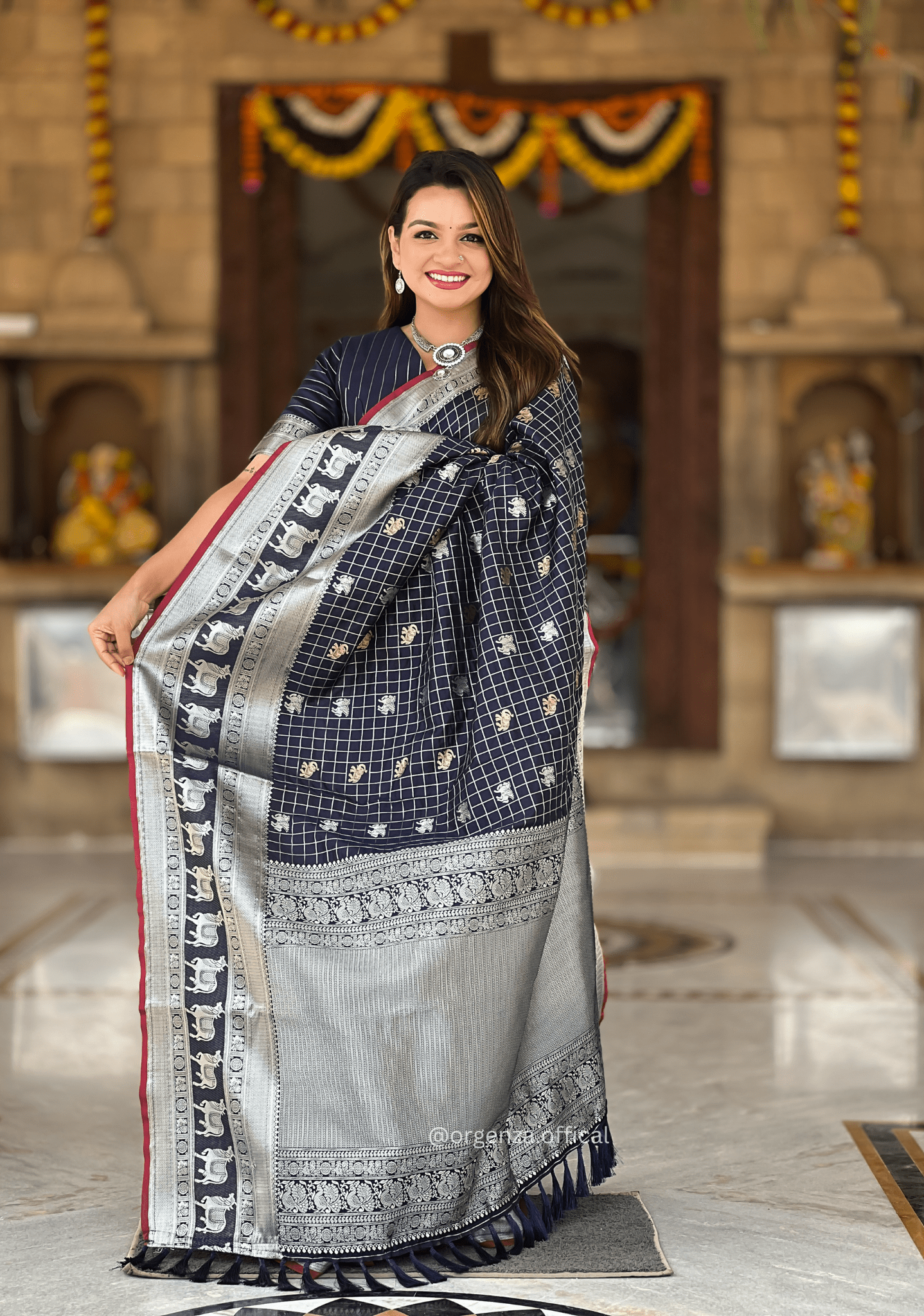 Navy Blue Colour Silk Saree With Gold And Silver Zari - Orgenza Store - digisoch