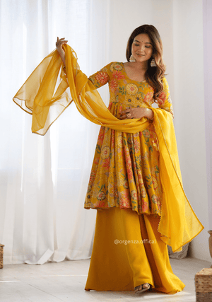 Roman Silk Chanderi Fabric Kediya Kurta With Palazzo Set - Orgenza Store - digisoch
