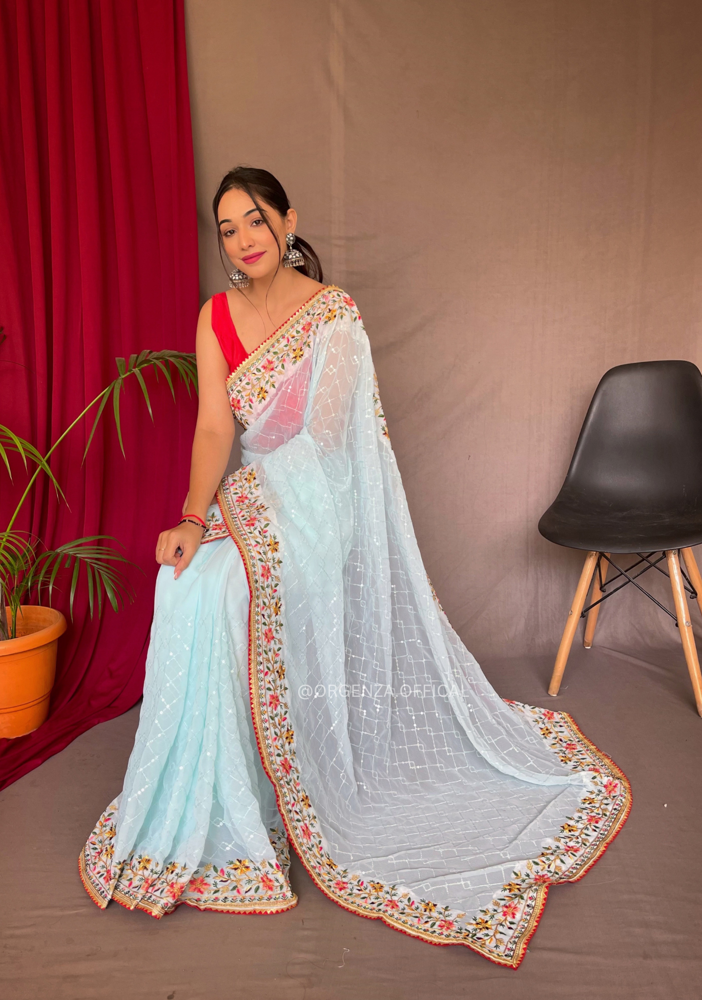 Pure Georgette Silk Saree With Seqvance Work - Orgenza Store