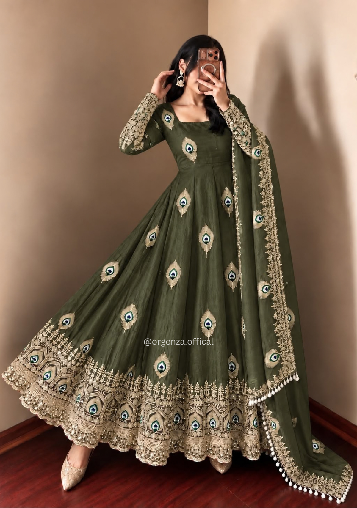 Mehendi Green Fendy Silk Sequin Embroidered Gown Set