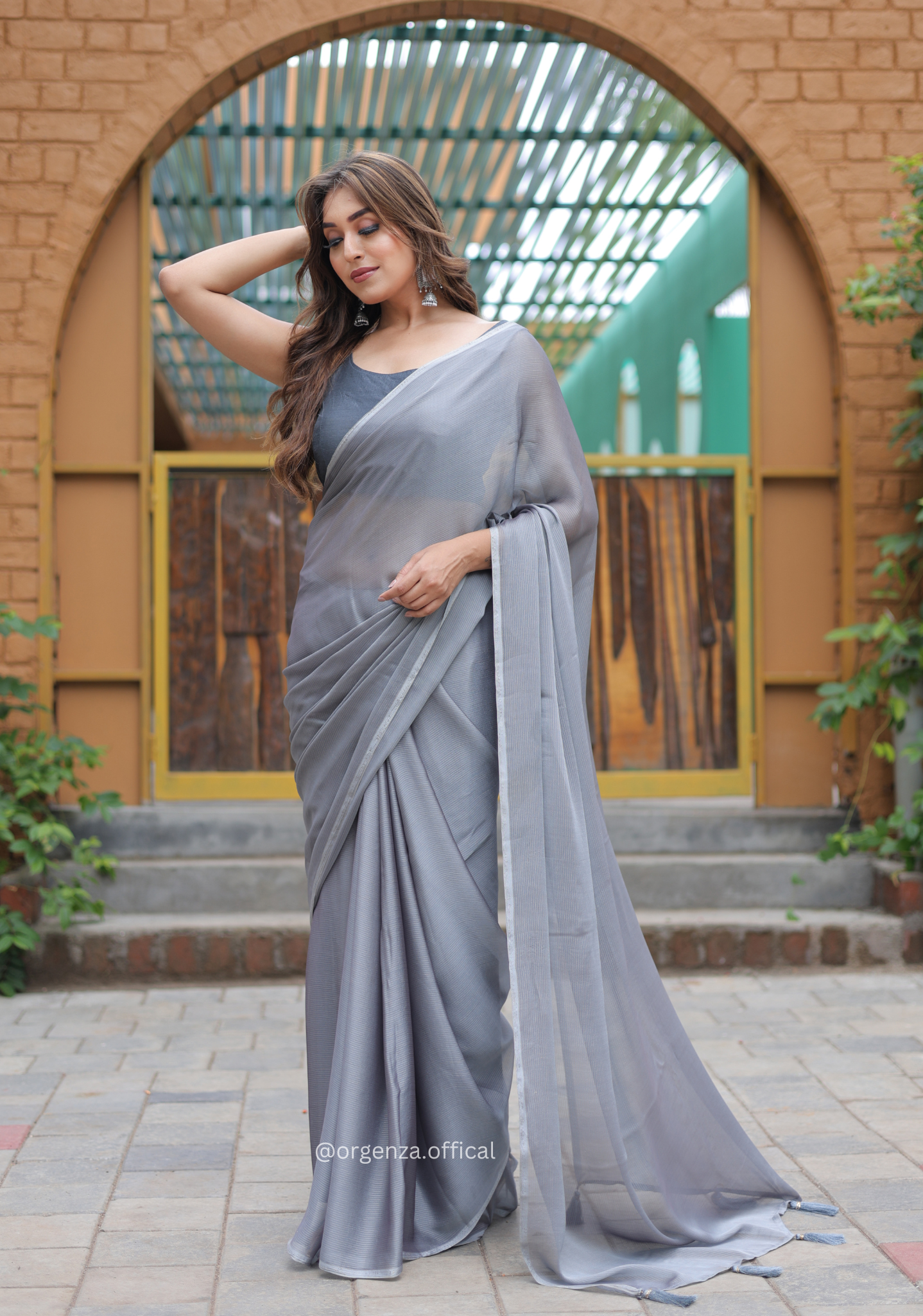 Plain Grey Colour Lining Sitara Georgette Saree - Orgenza Store