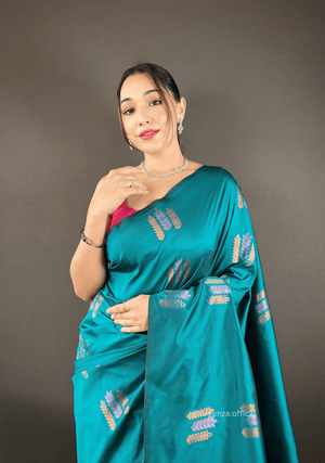 C-Green Colour Silk Saree With Zari Weaving - Orgenza Store