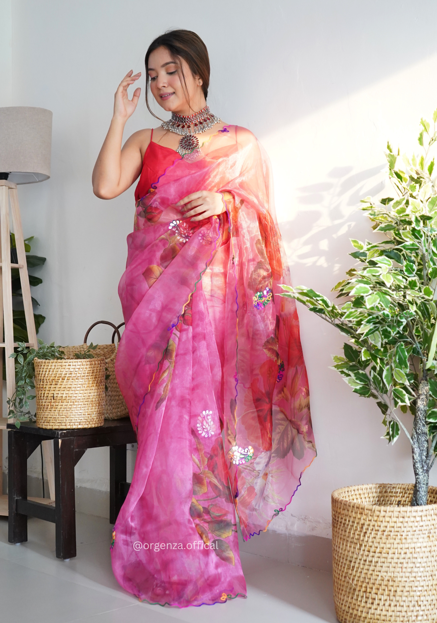 Orgenza Saree With Multi Colour Gotta Work