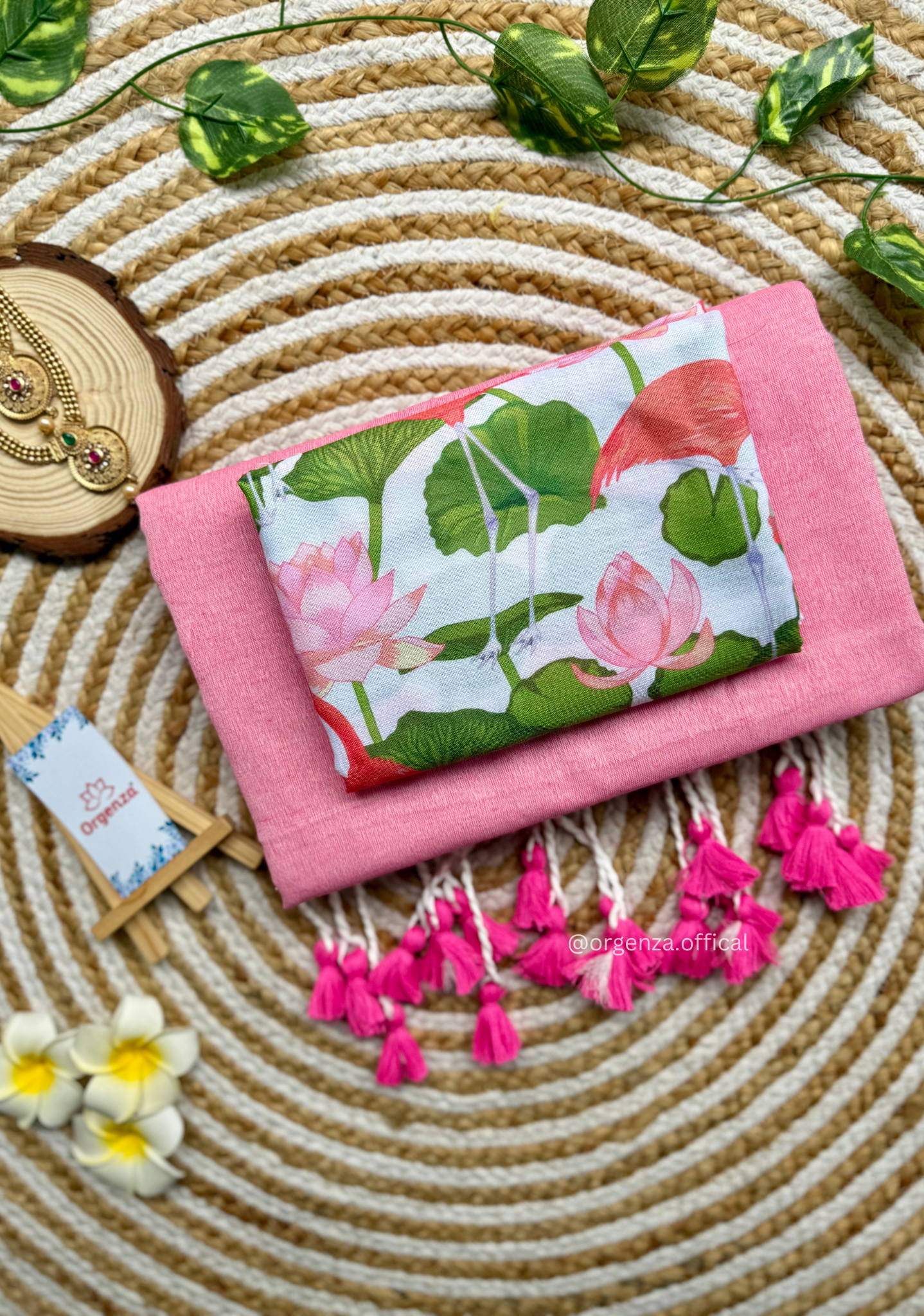 Baby Pink Colour Cotton Saree With Lotus Print Blouse