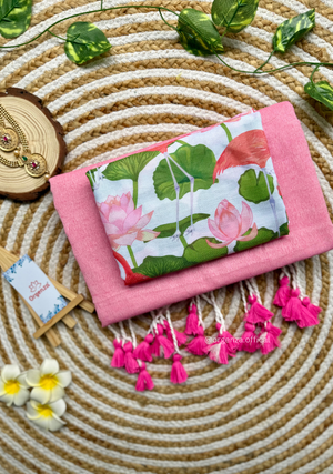 Baby Pink Colour Cotton Saree With Lotus Print Blouse - Orgenza Store - digisoch