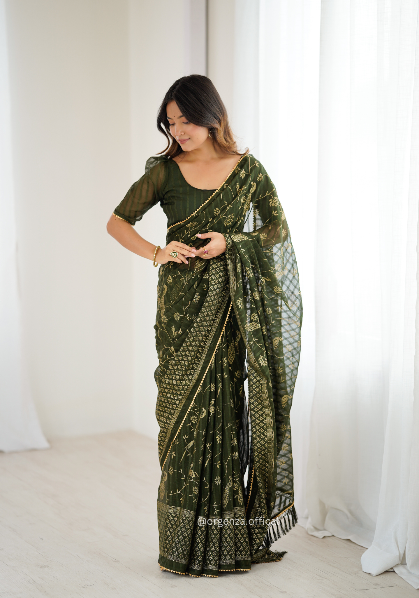 Mehendi Colour Georgette Silk Saree