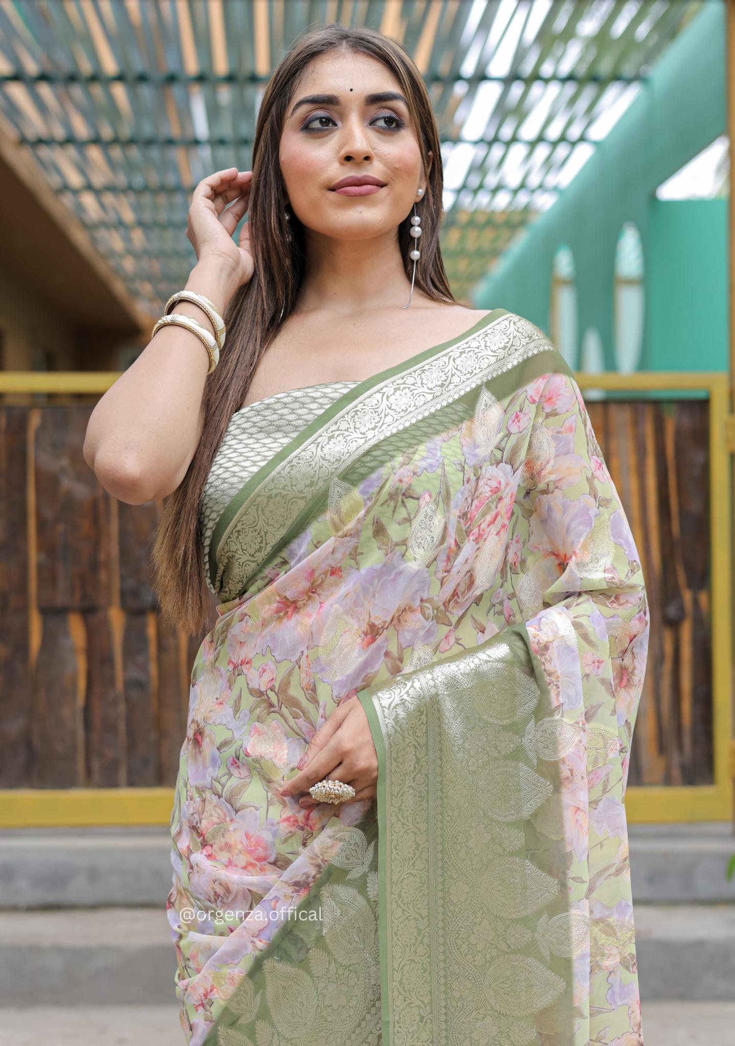 Green Georgette Saree With Viscose Border - Orgenza Store