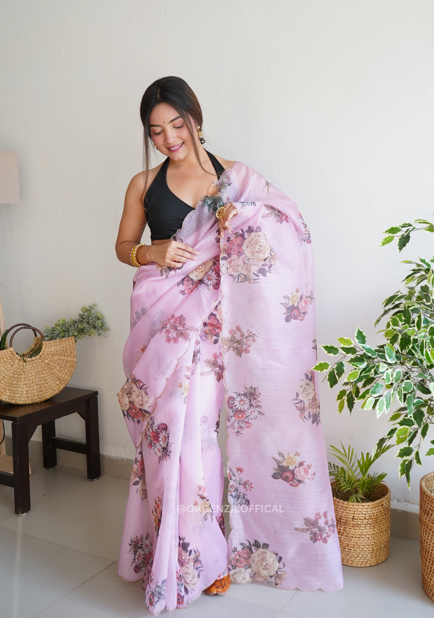 Pure Organza Saree With Hand Work