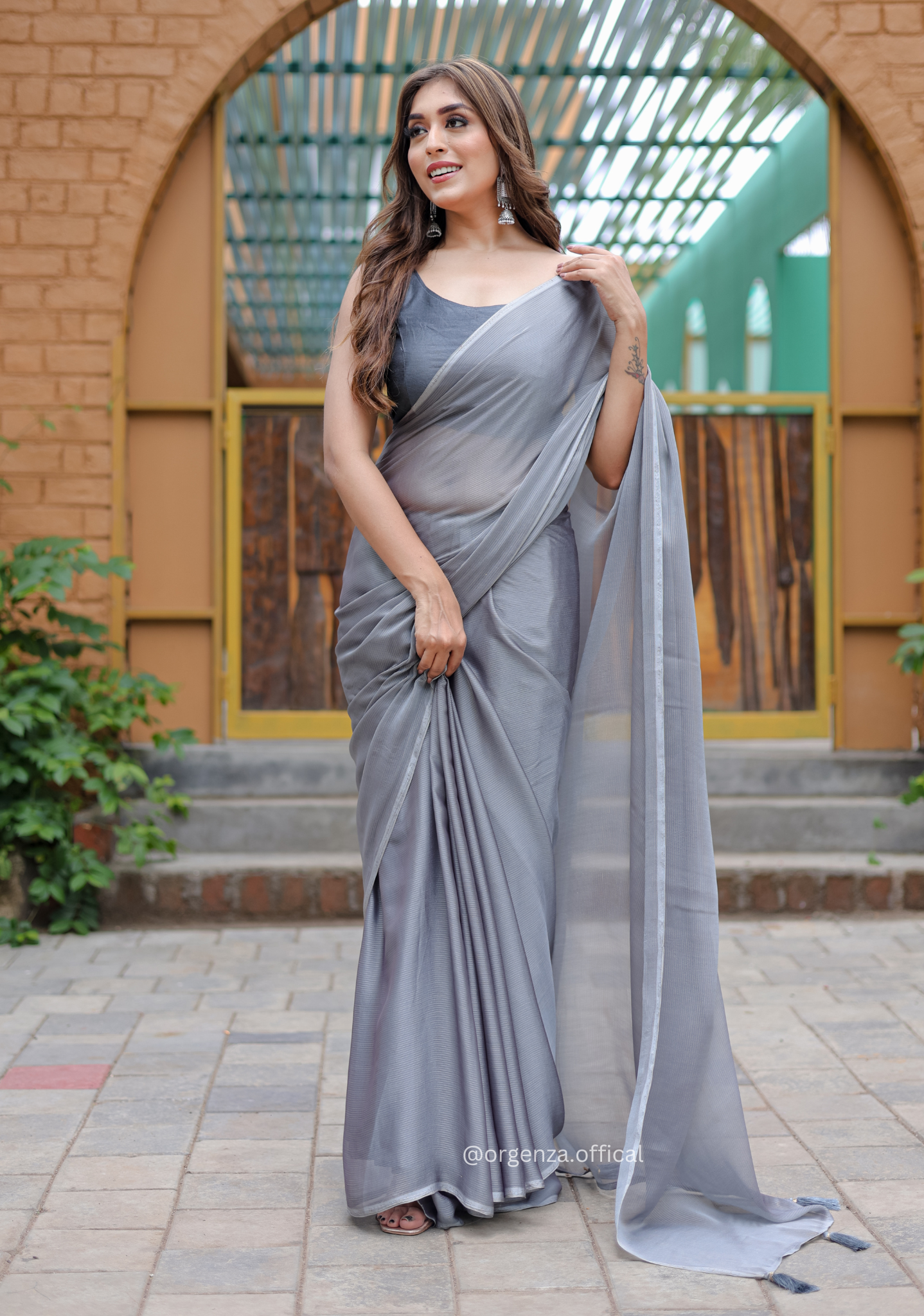 Plain Grey Colour Lining Sitara Georgette Saree - Orgenza Store