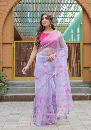 Lavender Colour Digital Print Saree - Orgenza Store - digisoch