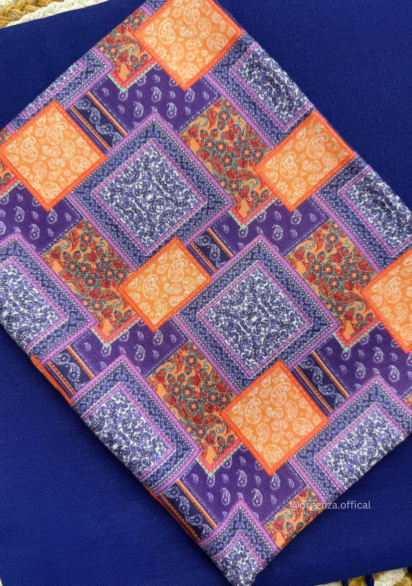 Blue Colour Cotton Saree With Square Design Print Blouse - Orgenza Store - digisoch