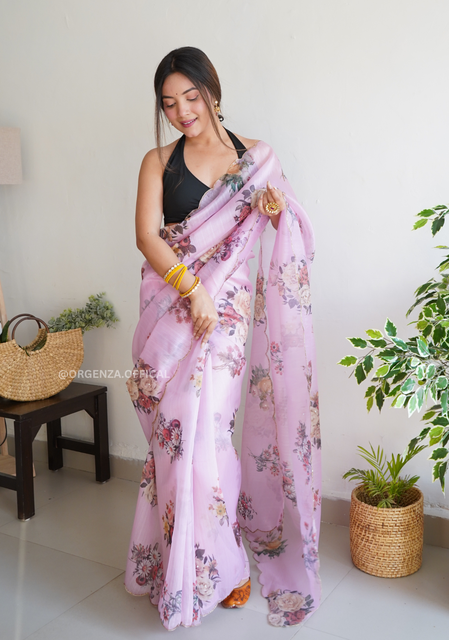 Pure Organza Saree With Hand Work