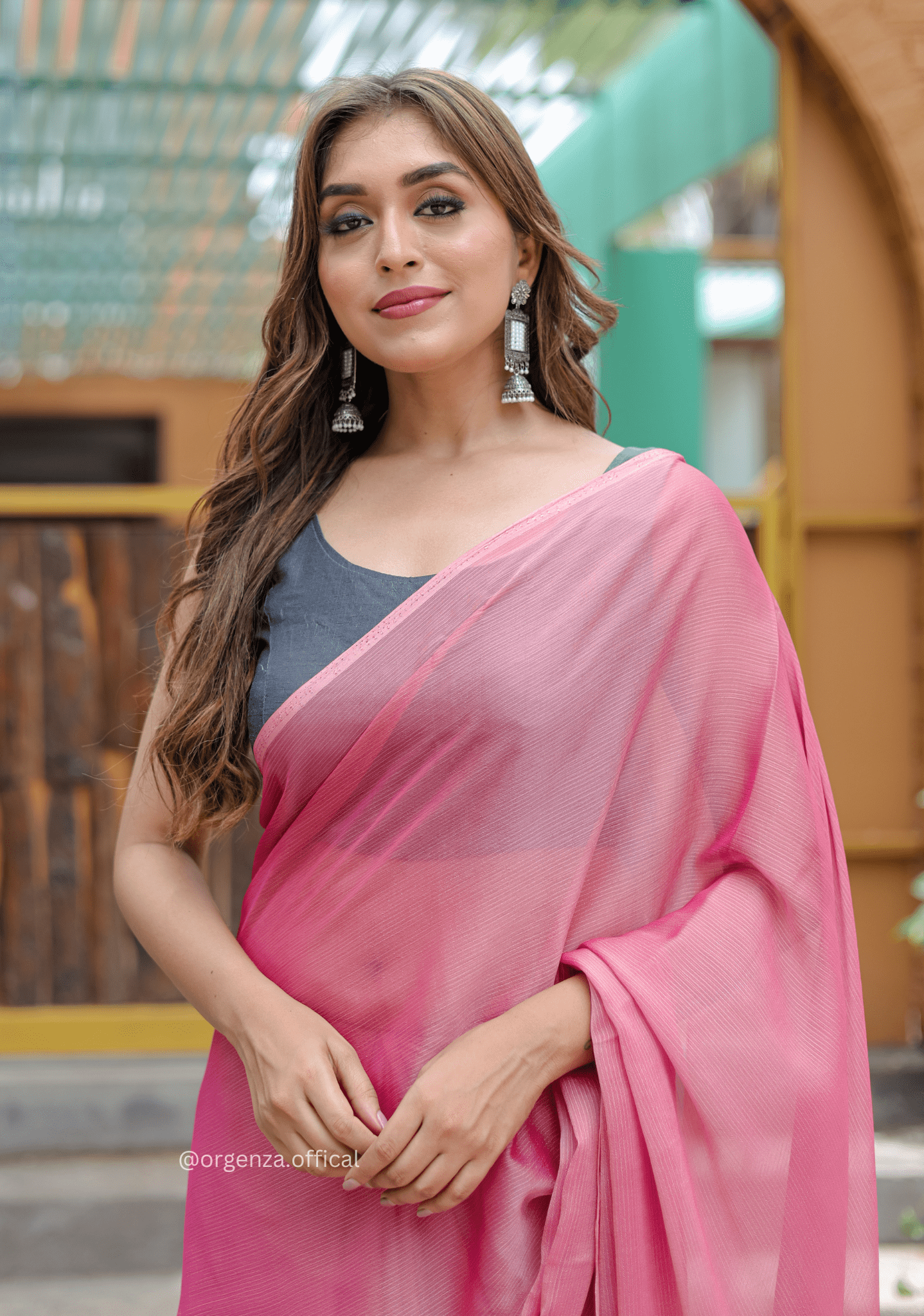 Plain Peach Colour Lining Sitara Georgette Saree - Orgenza Store - digisoch