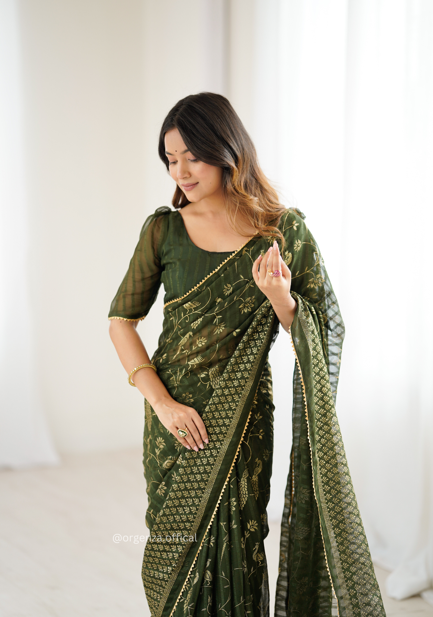 Mehendi Colour Georgette Silk Saree