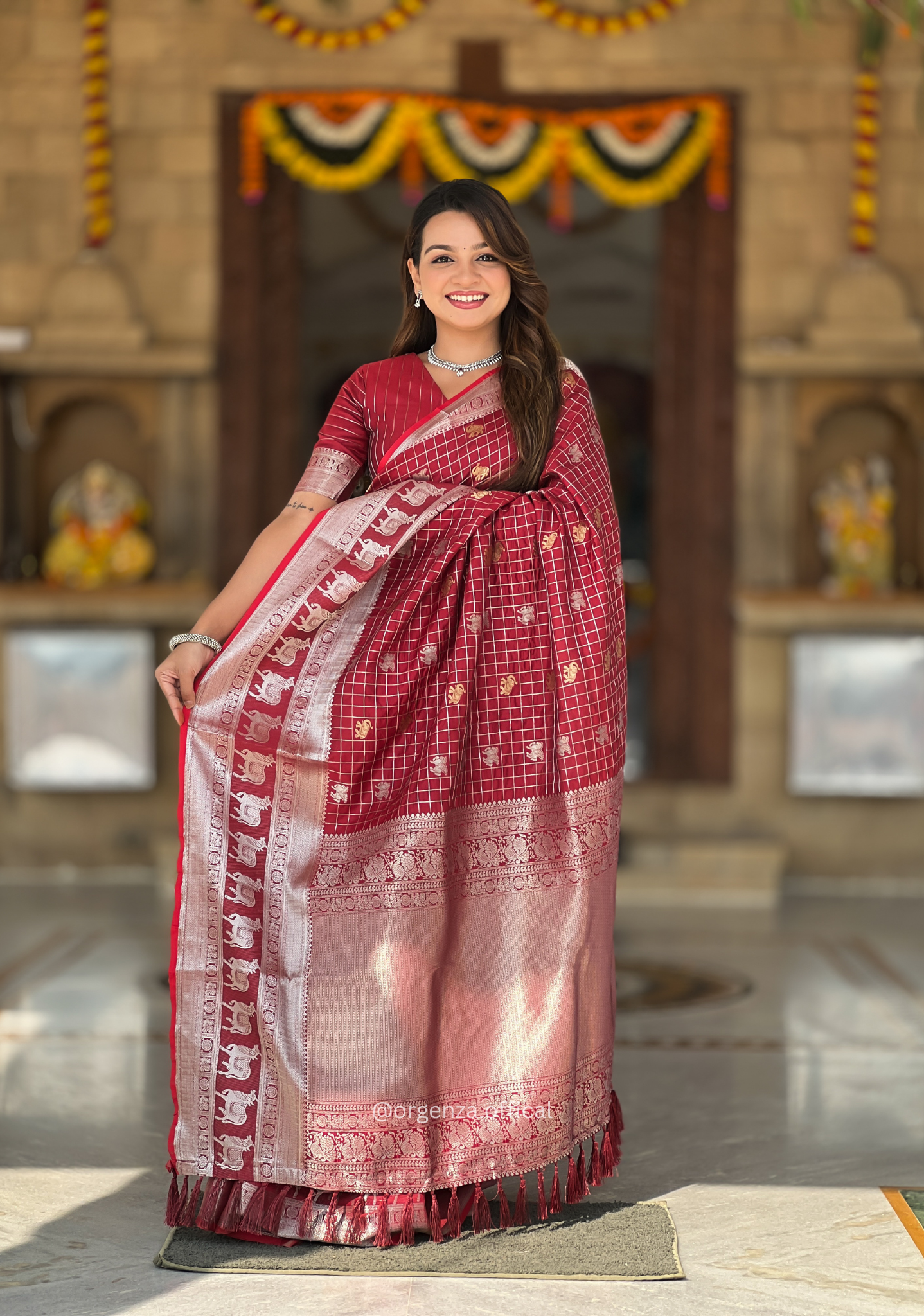 Maroon Colour Silk Saree With Gold And Silver Zari - Orgenza Store
