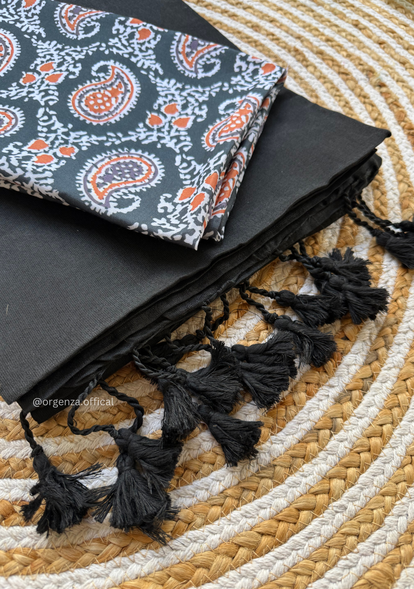 Black Colour Cotton Saree With Mango Print Blouse