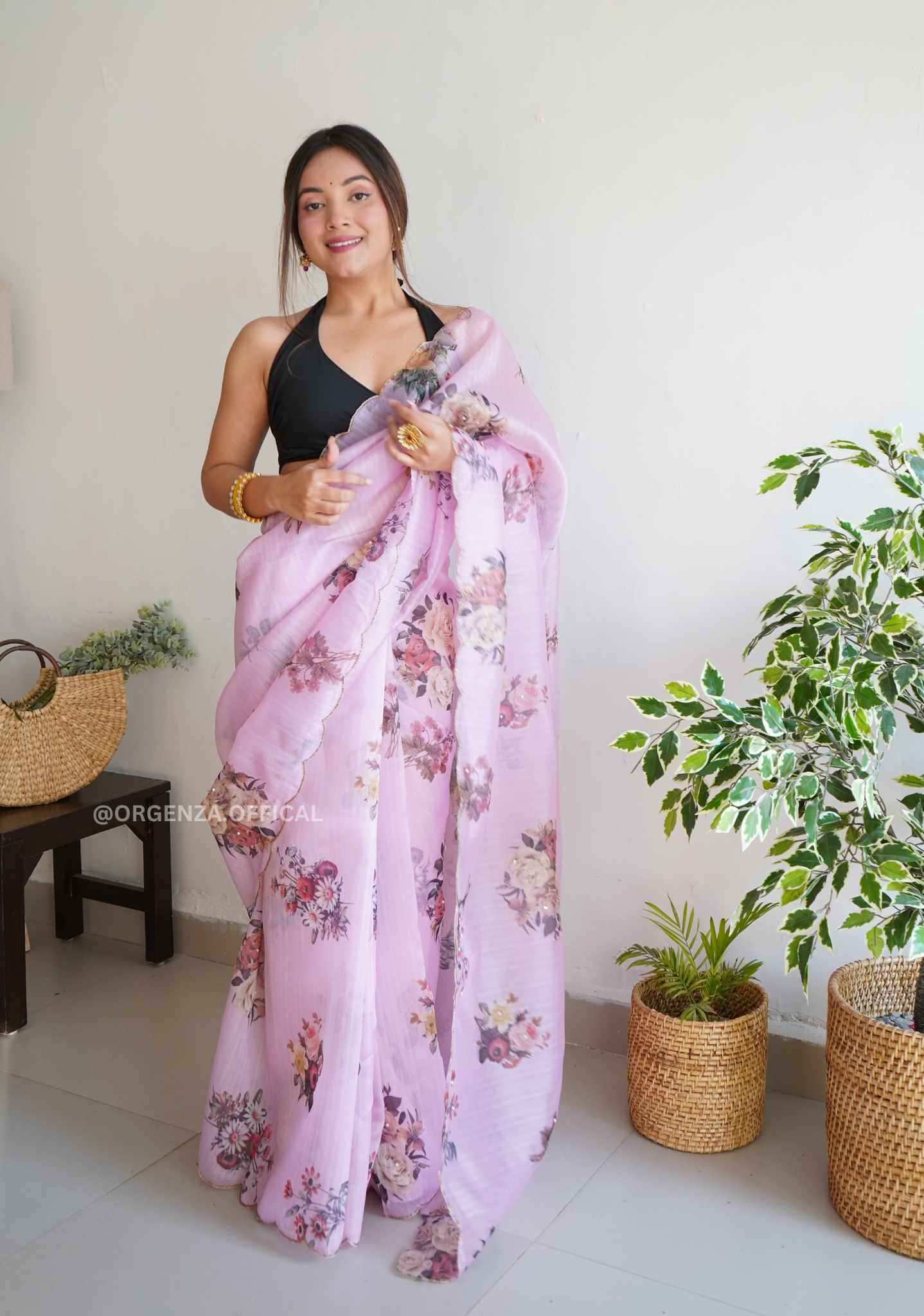 Pure Organza Saree With Hand Work