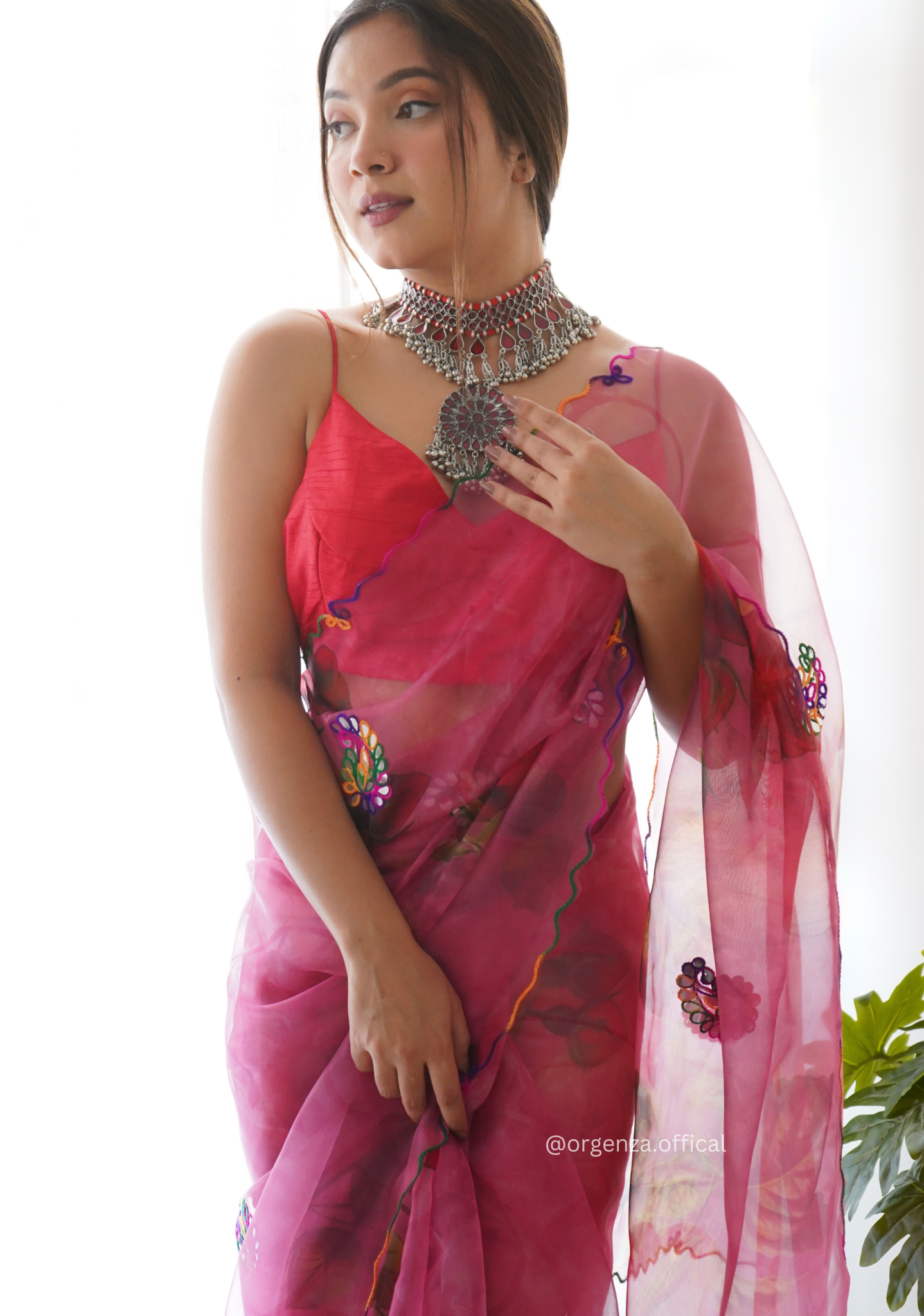 Orgenza Saree With Multi Colour Gotta Work