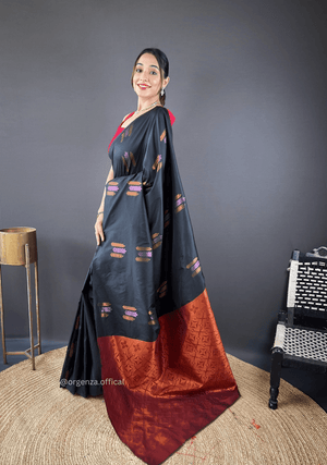 Black Colour Silk Saree With Zari Weaving - Orgenza Store