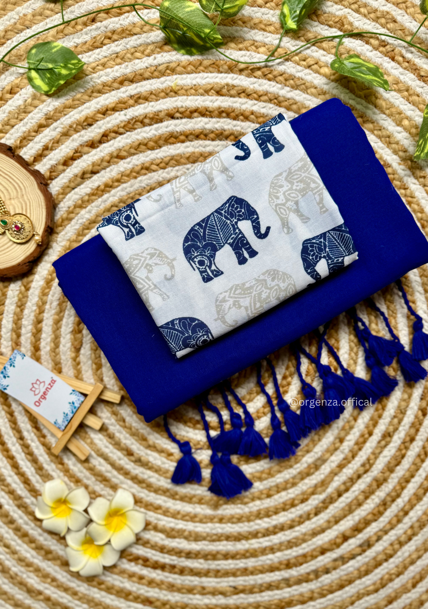 Blue Colour Cotton Saree With Elephant Print Blouse