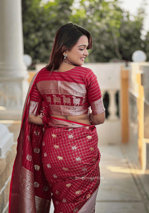 Maroon Colour Silk Saree With Gold And Silver Zari - Orgenza Store - digisoch