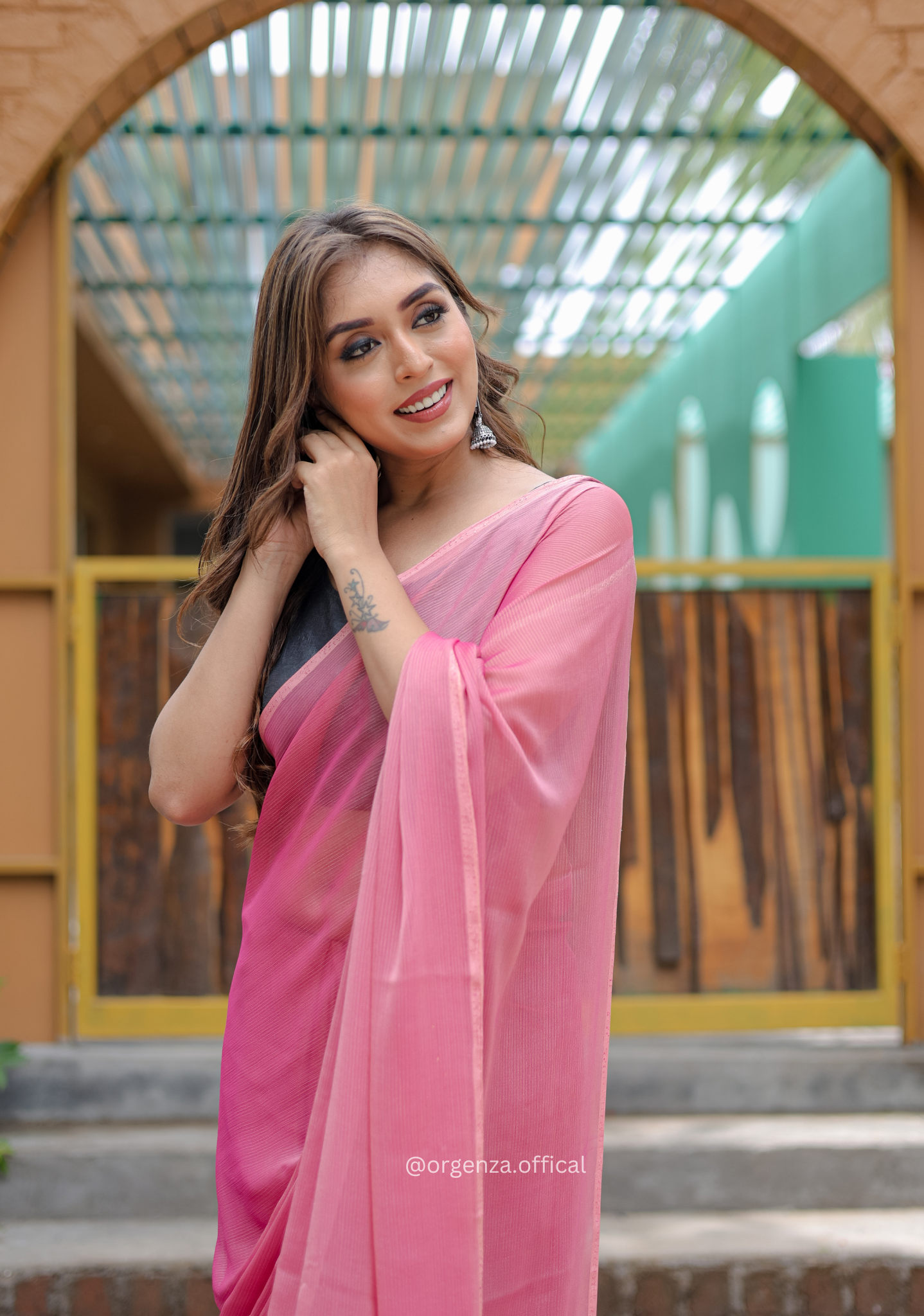 Plain Peach Colour Lining Sitara Georgette Saree - Orgenza Store